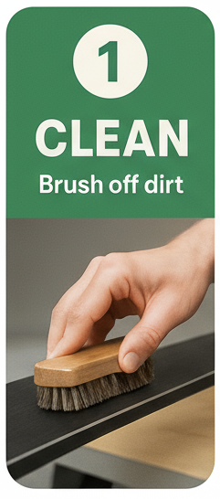 Dad's Way Step 1: Clean ski base with brush to remove dirt and old wax