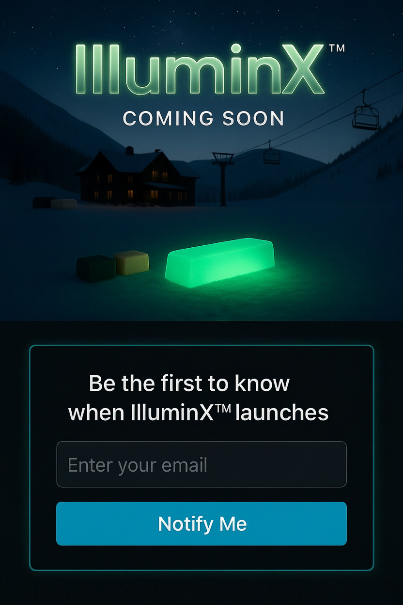 IlluminX bioluminescent ski wax coming soon - glowing green night skiing performance wax